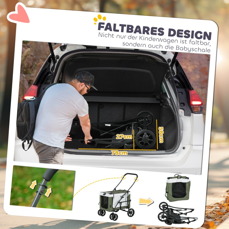 Lemmikkirattaat pienille koirille ja kissoille, taittuva ja irrotettava kuljetusosa, 81 x 58 x 97,5 cm