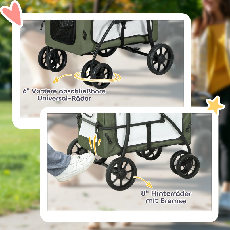 Lemmikkirattaat pienille koirille ja kissoille, taittuva ja irrotettava kuljetusosa, 81 x 58 x 97,5 cm