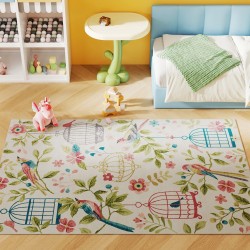 Matto olohuoneeseen ja makuuhuoneeseen 200x140 cm polyesteri liukuestepohja kermanvalkoinen vaaleanpunainen