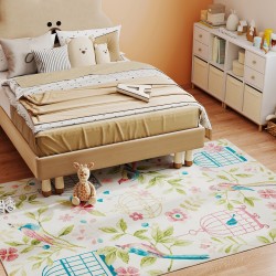 Matto olohuoneeseen ja makuuhuoneeseen 200x140 cm, polyesteri, liukuestepohja, kermanvalkoinen/vaaleanpunainen