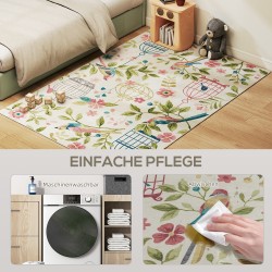 Matto olohuoneeseen ja makuuhuoneeseen 200x140 cm, polyesteri, liukuestepohja, kermanvalkoinen/vaaleanpunainen