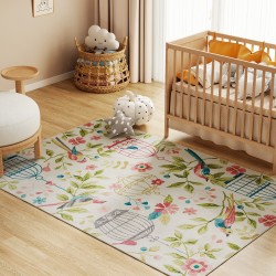 Matto olohuoneeseen ja makuuhuoneeseen 200x140 cm, polyesteri, liukuestepohja, kermanvalkoinen/vaaleanpunainen