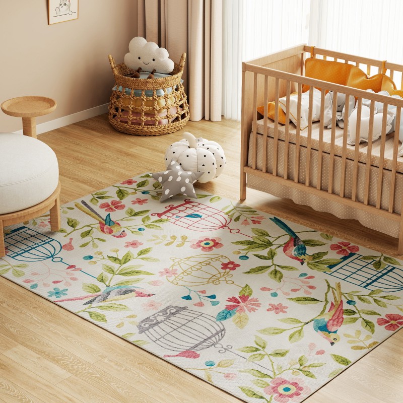 Matto olohuoneeseen ja makuuhuoneeseen 200x140 cm, polyesteri, liukuestepohja, kermanvalkoinen/vaaleanpunainen