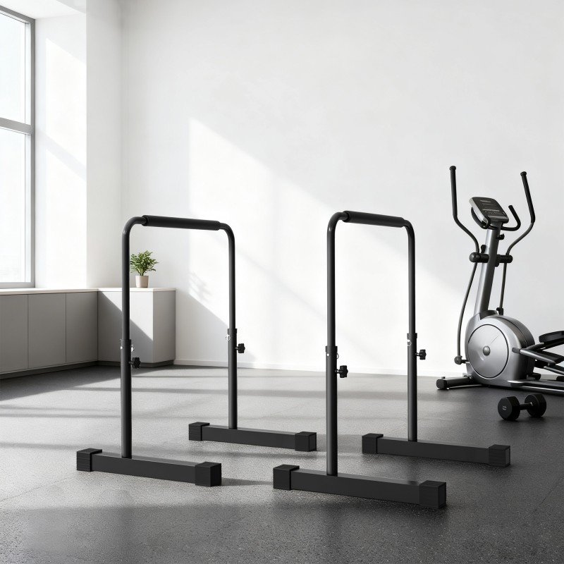 Korkeussäädettävä dip-teline kotitreeniin, teräs, 70 x 50 x 80–105 cm, 120 kg, musta