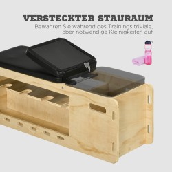 Säädettävä treenipenkki käsipainotelineellä ja säilytyskorilla, massiivipyökki, natur/musta