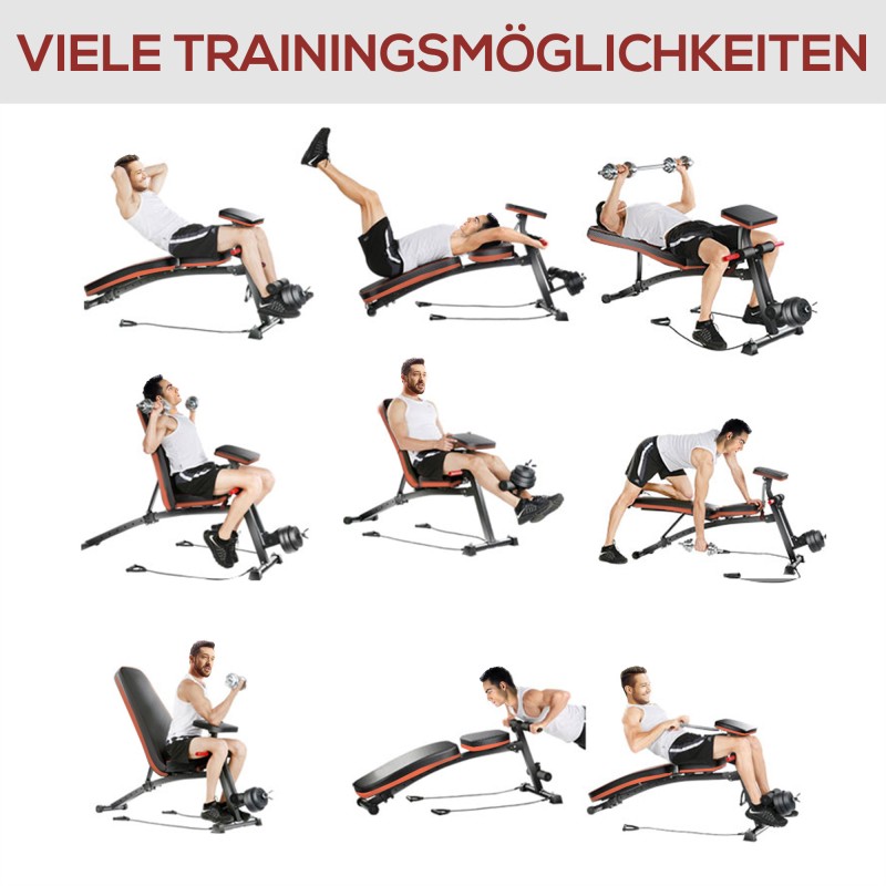 Monitoimi treenipenkki kotikäyttöön, taittuva, teräsrunko 54 x 160 x 106 cm, enimmäiskuorma 120 kg, musta