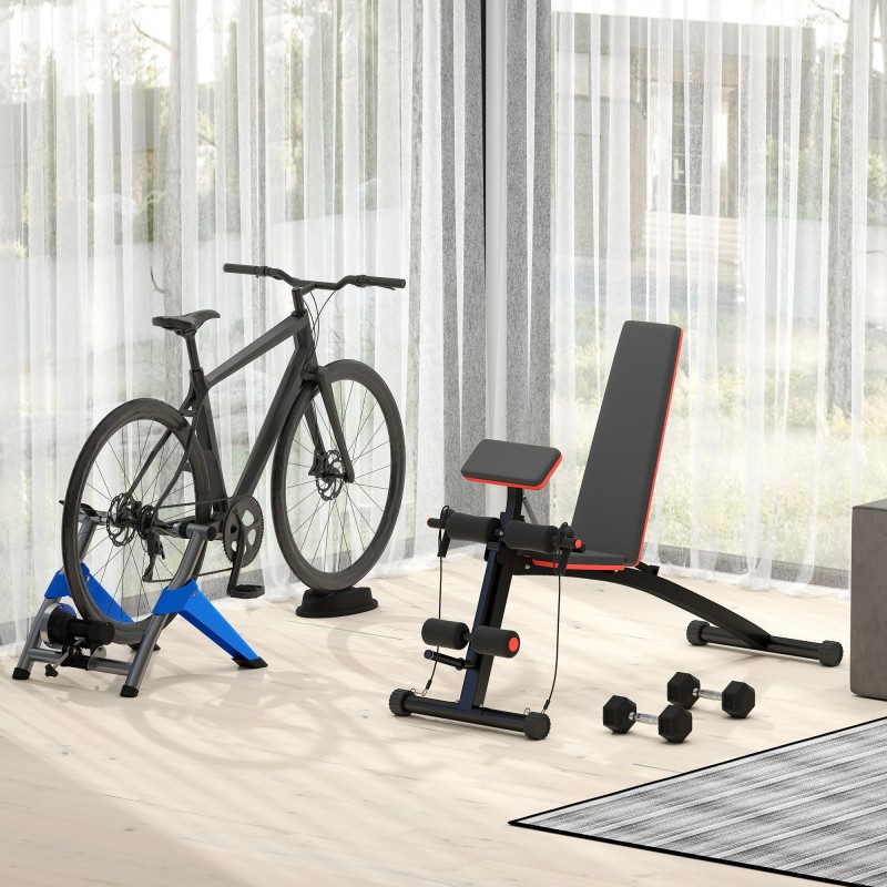 Monitoimi treenipenkki kotikäyttöön, taittuva, teräsrunko 54 x 160 x 106 cm, enimmäiskuorma 120 kg, musta