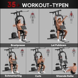 Kotikuntosali koko kehon harjoitteluun, 45 kg painopakka, teräsrunko, musta