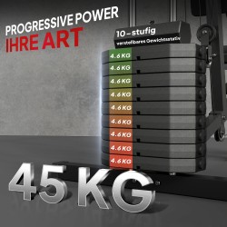 Kotikuntosali koko kehon harjoitteluun, 45 kg painopakka, teräsrunko, musta