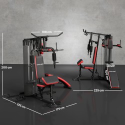 Monitoiminen voimaharjoitteluasema kotiin, 65 kg painopakalla, teräs ja keinonahka, musta