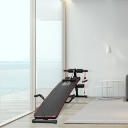 Korkeussäädettävä monitoiminen harjoituspenkki vatsalle ja selälle, teräsrunko, musta–punainen