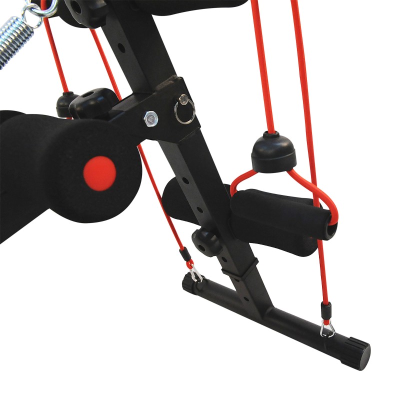 Korkeussäädettävä monitoiminen harjoituspenkki vatsalle ja selälle, teräsrunko, musta–punainen