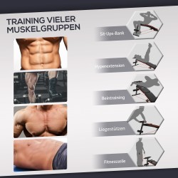 Vatsalihaspenkki säädettävä ja kokoontaitettava teräsrunko 137 x 51 x 50–66 cm musta/punainen