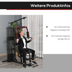 Kotikuntosalin monitoimi voimaharjoitteluasema latvavedolla ja 45 kg painopakalla, musta