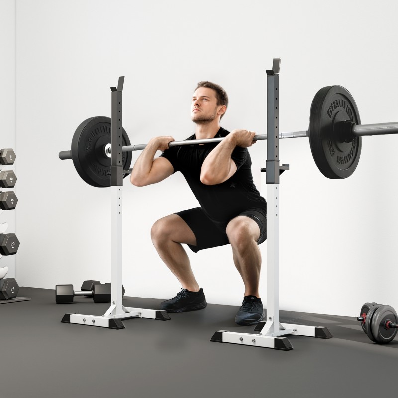 Levytankotelineet kotikäyttöön, säädettävä teräs, 2 kpl, 105–160 cm, 150 kg, valkoinen/musta