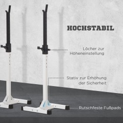 Levytankotelineet kotikäyttöön, säädettävä teräs, 2 kpl, 105–160 cm, 150 kg, valkoinen/musta