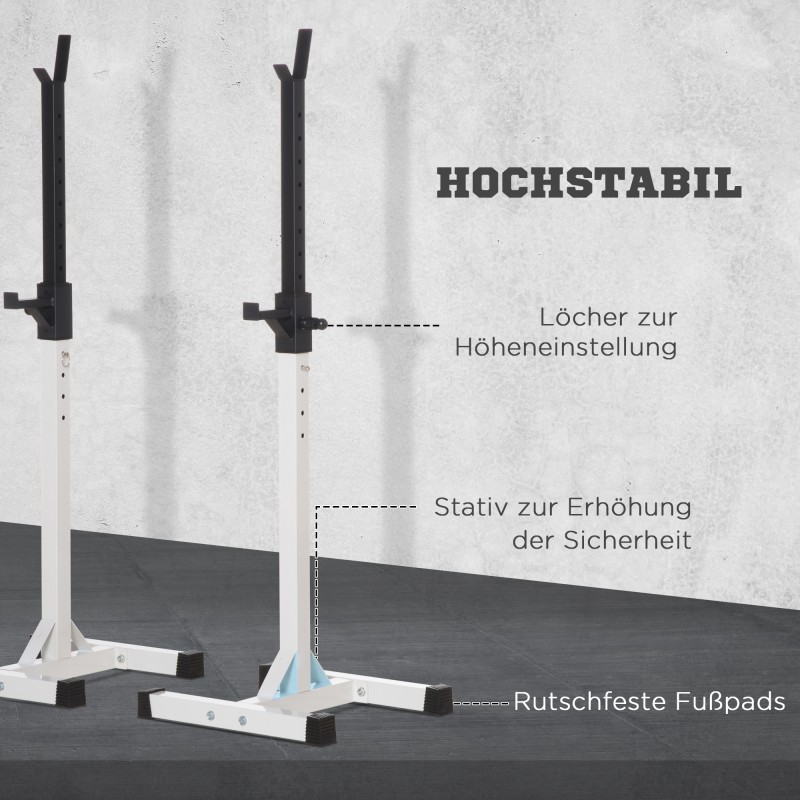 Levytankotelineet kotikäyttöön, säädettävä teräs, 2 kpl, 105–160 cm, 150 kg, valkoinen/musta