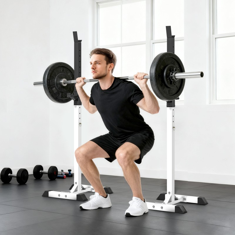 Levytankotelineet kotikäyttöön, säädettävä teräs, 2 kpl, 105–160 cm, 150 kg, valkoinen/musta