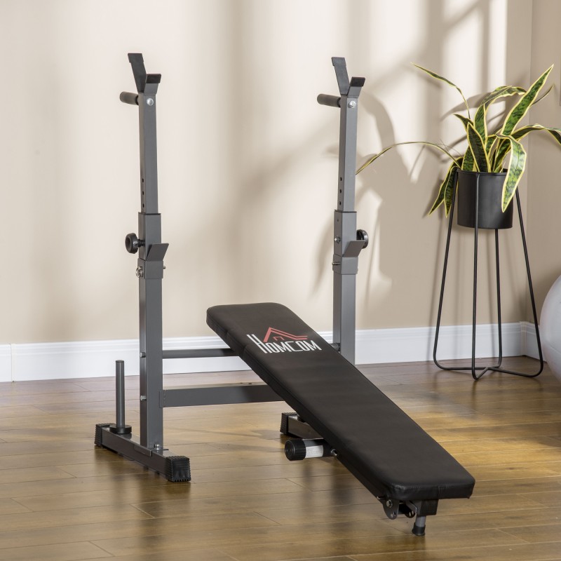 Kuntopenkki ylävartalotreeniin, säädettävä 8-asentoinen, teräsrunko, taittuva, 140 x 73 x 98–122 cm, musta/harmaa