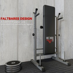 Kuntopenkki ylävartalotreeniin, säädettävä 8-asentoinen, teräsrunko, taittuva, 140 x 73 x 98–122 cm, musta/harmaa