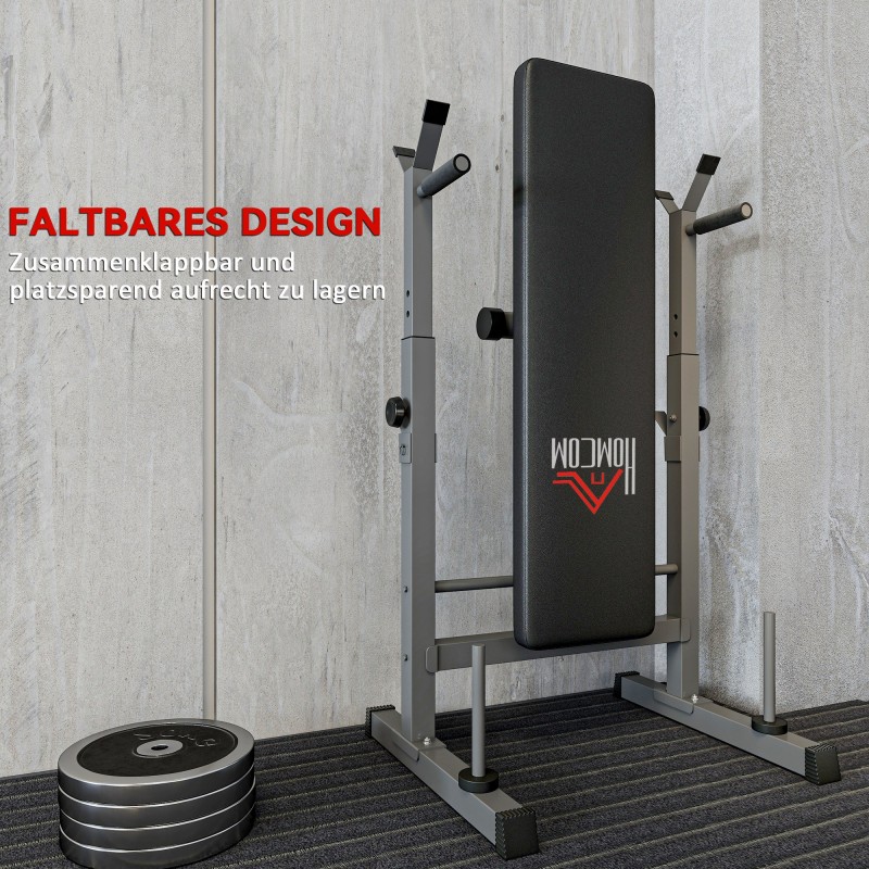 Kuntopenkki ylävartalotreeniin, säädettävä 8-asentoinen, teräsrunko, taittuva, 140 x 73 x 98–122 cm, musta/harmaa