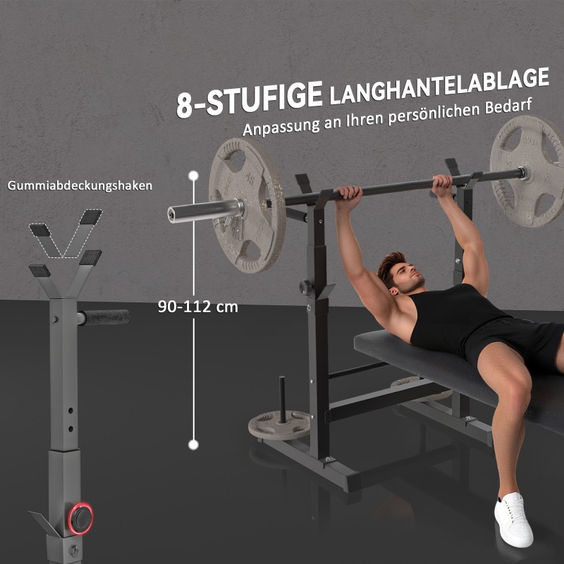 Kuntopenkki ylävartalotreeniin, säädettävä 8-asentoinen, teräsrunko, taittuva, 140 x 73 x 98–122 cm, musta/harmaa