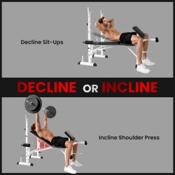 Voimaharjoittelupenkki kotiin teräsrunko selkänojan ja tangon korkeussäädöllä musta/valkoinen