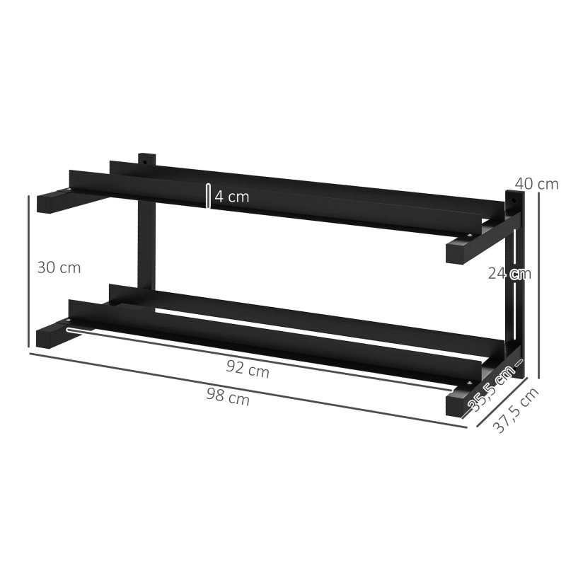 Seinään kiinnitettävä kahden tason painoteline, teräs, 98x40x35 cm, 70 kg, musta