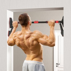 Säädettävä leuanvetotanko oveen 80–110 cm, metallia, kantavuus 225 kg, musta/punainen