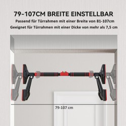 Säädettävä leuanvetotanko oveen 80–110 cm, metallia, kantavuus 225 kg, musta/punainen