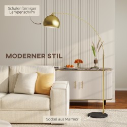 Kaarimallinen lattiavalaisin, säädettävä korkeus 170–180 cm, marmorijalka, kulta/musta