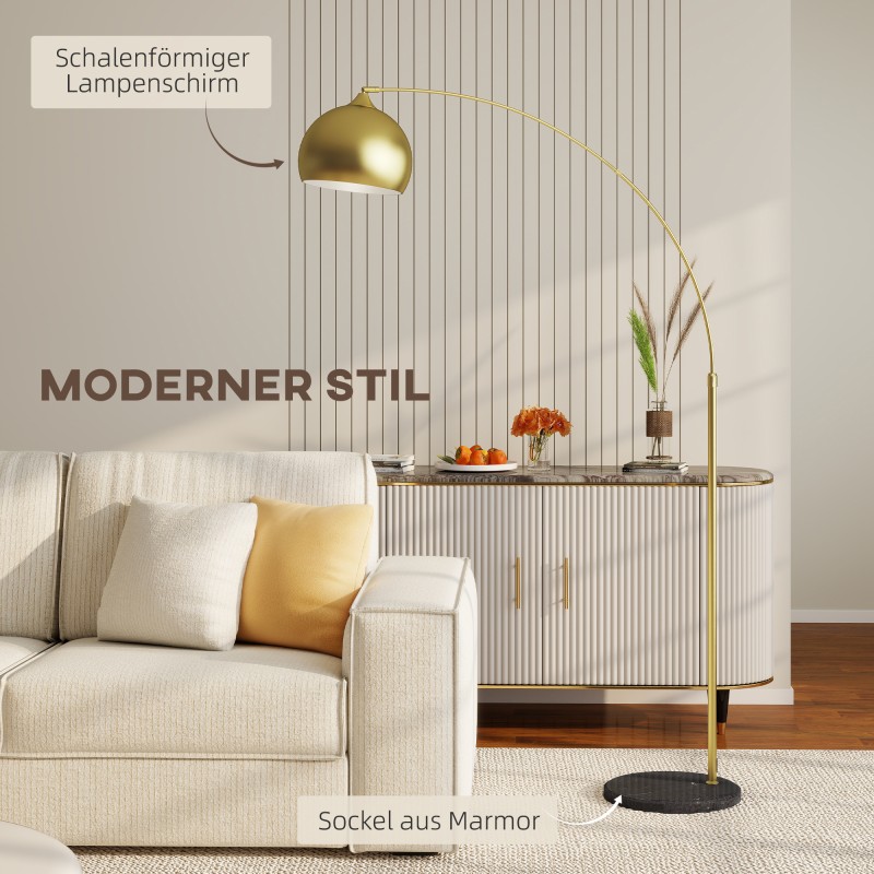 Kaarimallinen lattiavalaisin, säädettävä korkeus 170–180 cm, marmorijalka, kulta/musta