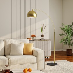 Kaarimallinen lattiavalaisin, säädettävä korkeus 170–180 cm, marmorijalka, kulta/musta