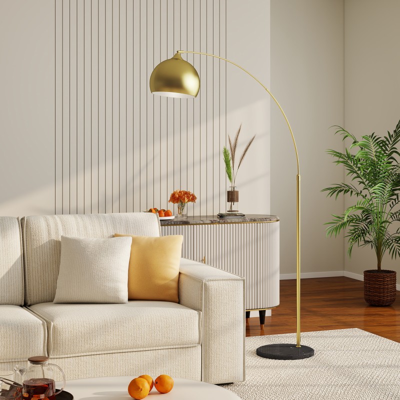 Kaarimallinen lattiavalaisin, säädettävä korkeus 170–180 cm, marmorijalka, kulta/musta