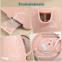 Vedenkeitin ja leivänpaahdin setti 1,7 L 2200 W 2 viipaletta vaaleanpunainen