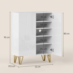 Kenkäkaappi 2-ovinen säädettävillä hyllyillä 72 x 31,5 x 95 cm valkoinen