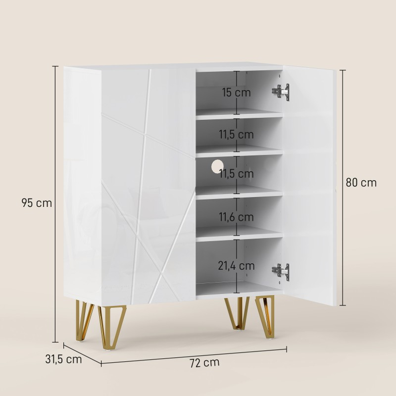 Kenkäkaappi 2-ovinen säädettävillä hyllyillä 72 x 31,5 x 95 cm valkoinen