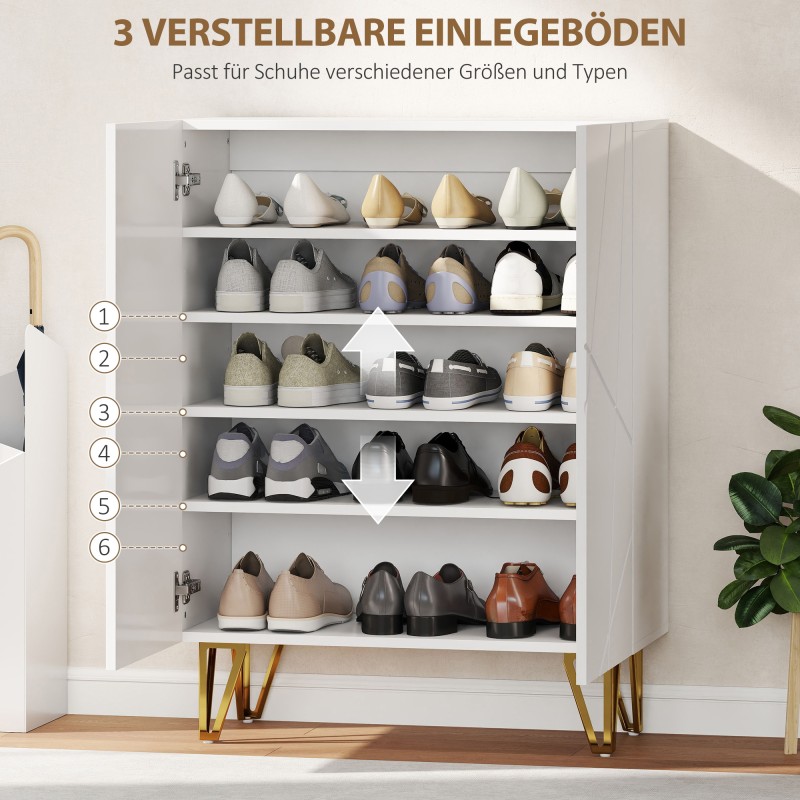 Kenkäkaappi 2-ovinen säädettävillä hyllyillä 72 x 31,5 x 95 cm valkoinen