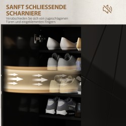 Kenkäkaappi 2-ovinen, 5 hyllyä joista 3 säädettävää, lastulevy ja teräsjalat, 72 x 31,5 x 95 cm, musta