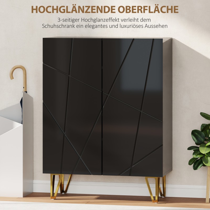 Kenkäkaappi 2-ovinen, 5 hyllyä joista 3 säädettävää, lastulevy ja teräsjalat, 72 x 31,5 x 95 cm, musta