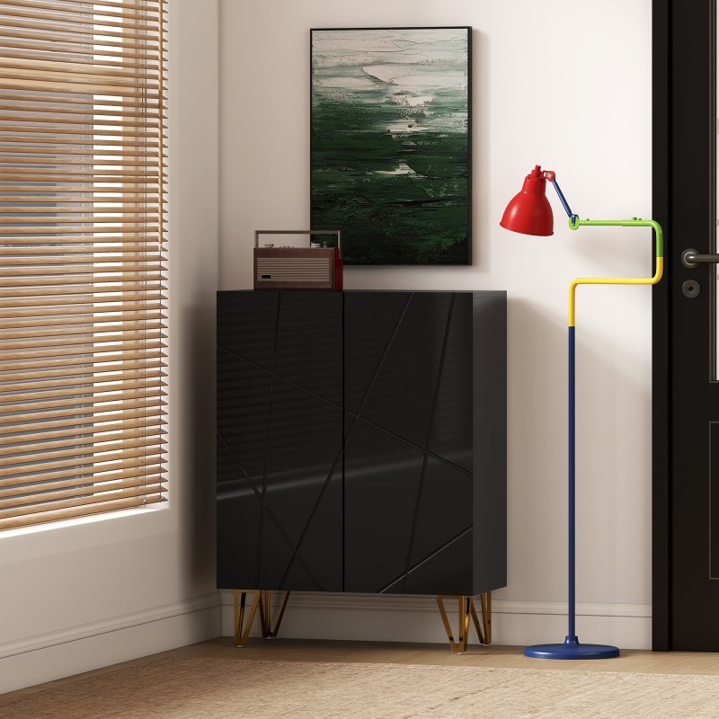 Kenkäkaappi 2-ovinen, 5 hyllyä joista 3 säädettävää, lastulevy ja teräsjalat, 72 x 31,5 x 95 cm, musta