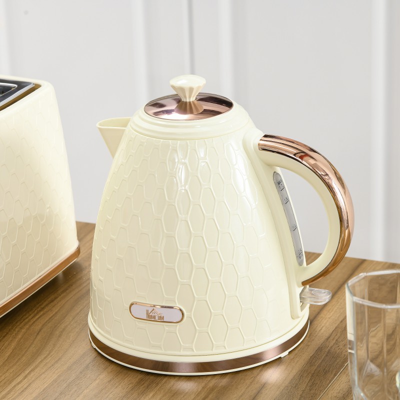 Sähkökannu 1,7 L 2200 W, läpinäkyvä vesitason ikkuna, pestävä suodatin, beige