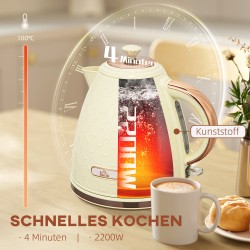 Sähkökannu 1,7 L 2200 W, läpinäkyvä vesitason ikkuna, pestävä suodatin, beige