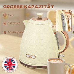 Sähkökannu 1,7 L 2200 W, läpinäkyvä vesitason ikkuna, pestävä suodatin, beige