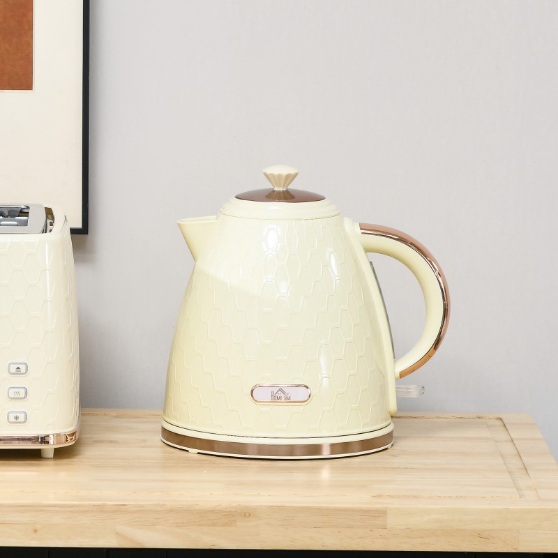 Sähkökannu 1,7 L 2200 W, läpinäkyvä vesitason ikkuna, pestävä suodatin, beige