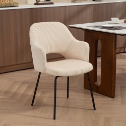 Ruokapöydän tuoli vakosamettia, kulhomallinen istuin, metallijalat, beige