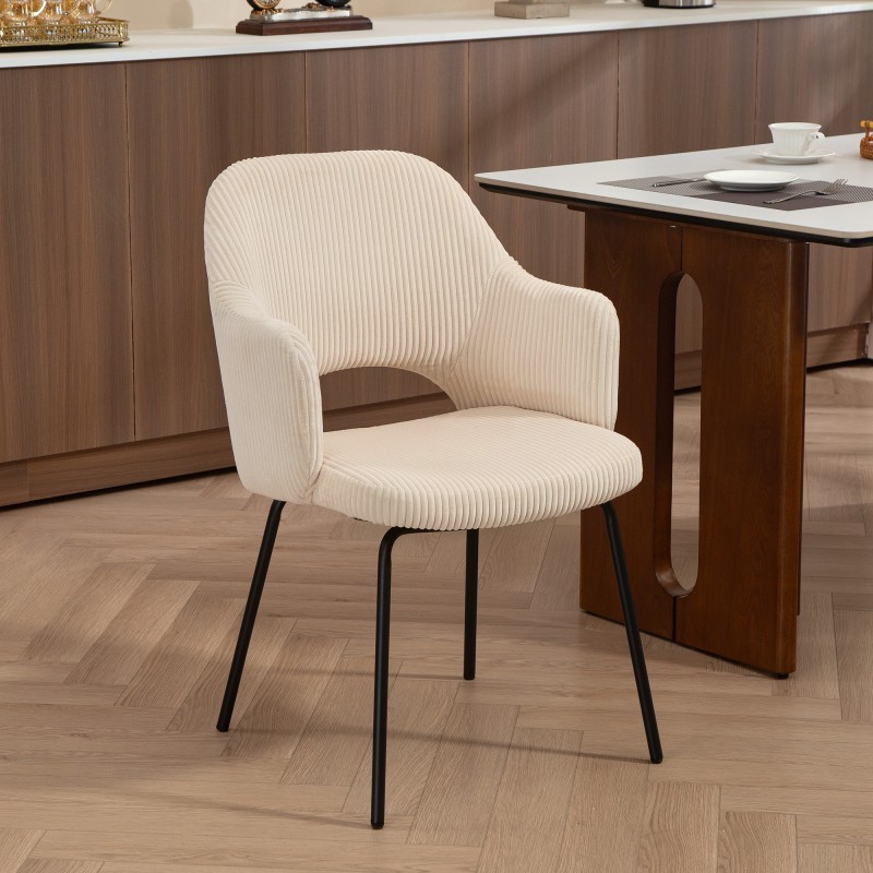 Ruokapöydän tuoli vakosamettia, kulhomallinen istuin, metallijalat, beige