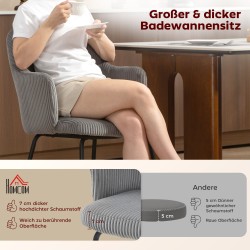 Ruokapöydän tuoli vakosamettiverhoilulla, ammemallinen istuin, metallijalat, harmaa