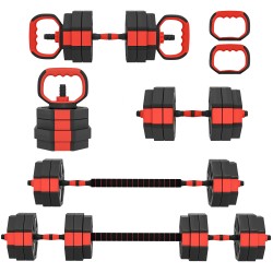 6 in 1 käsipainosetti kotiin säädettävä 25 kg kahvakuula ja levytankotoiminto punainen