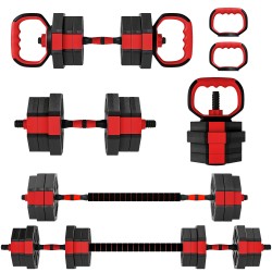 Hantelset 6 in 1 säädettävä käsipaino ja levytankosetti 20 kg kotitreeniin punainen